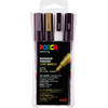 uni Posca PC-3M acryl paint marker, 0.9-1.3mm, doos à 4 stuks, inhoud: zwart, wit, zilver, goud