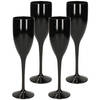 6x stuks onbreekbaar champagne/prosecco flute glas zwart kunststof 15 cl/150 ml - Champagneglazen