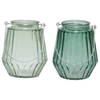 Set van 2x stuks theelichthouders/waxinelichthouders glas zeegroen en mistgroen 11 x 13 cm - Waxinelichtjeshouders