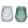 Set van 2x stuks theelichthouders/waxinelichthouders glas ijsblauw en zeegroen 11 x 13 cm - Waxinelichtjeshouders