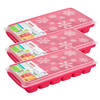 3x stuks Trays met ijsblokjes/ijsklontjes vormpjes 12 vakjes kunststof roze met deksel - IJsblokjesvormen