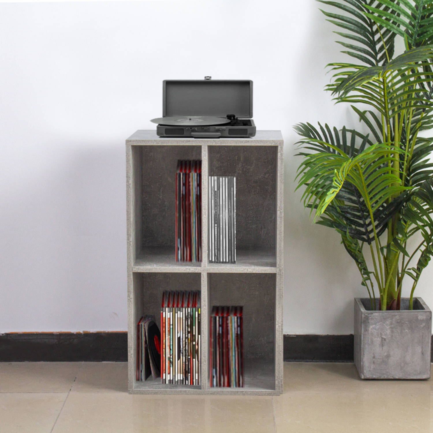 winter spleet Oorzaak Vinyl lp platen kast - opbergen lp platen - platenspeler meubel - grijs  beton look | Blokker