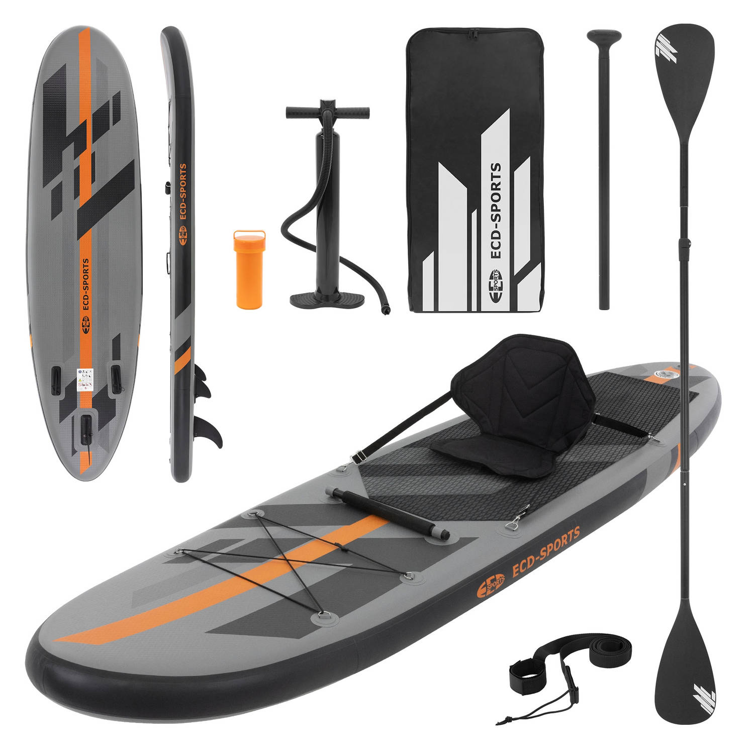 Opblaasbare Stand Up Paddle Board met Kayak Seat 320x82x15 cm Grijs/Oranje PVC