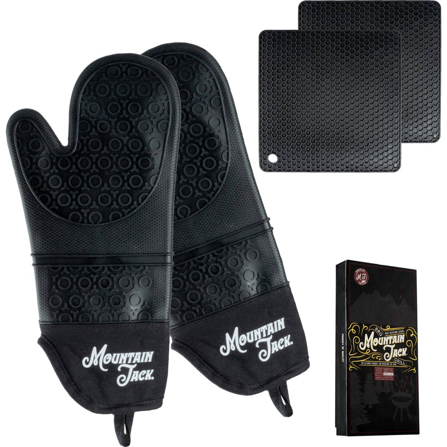 Mountain Jack® 2 Stuks Antislip BBQ & Oven Veiligheid Handschoenen - Ovenwanten - Hittebestendige Voering - Zwart