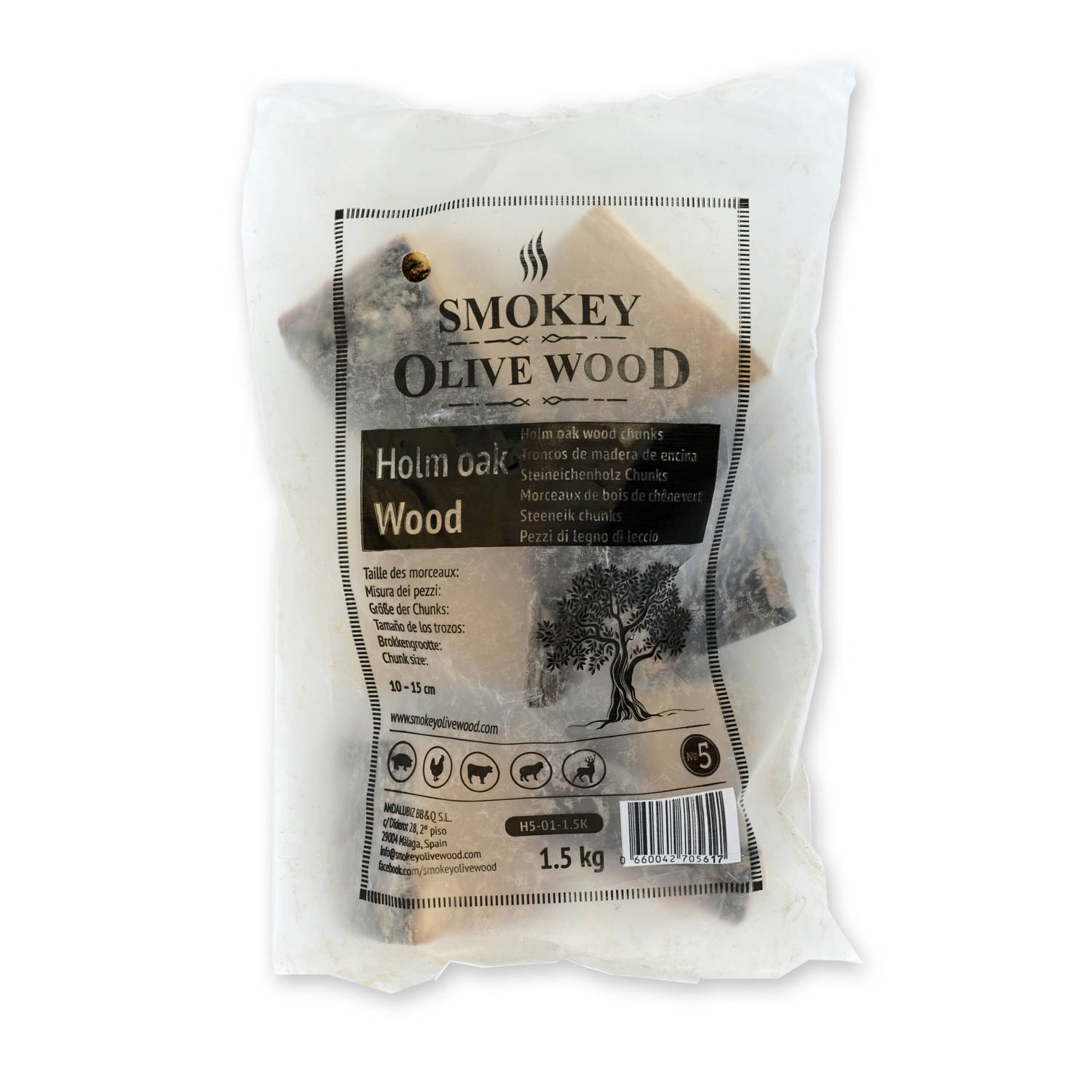 Rookchunks nr.5 1,5 kg steeneik Smokey Olive Wood