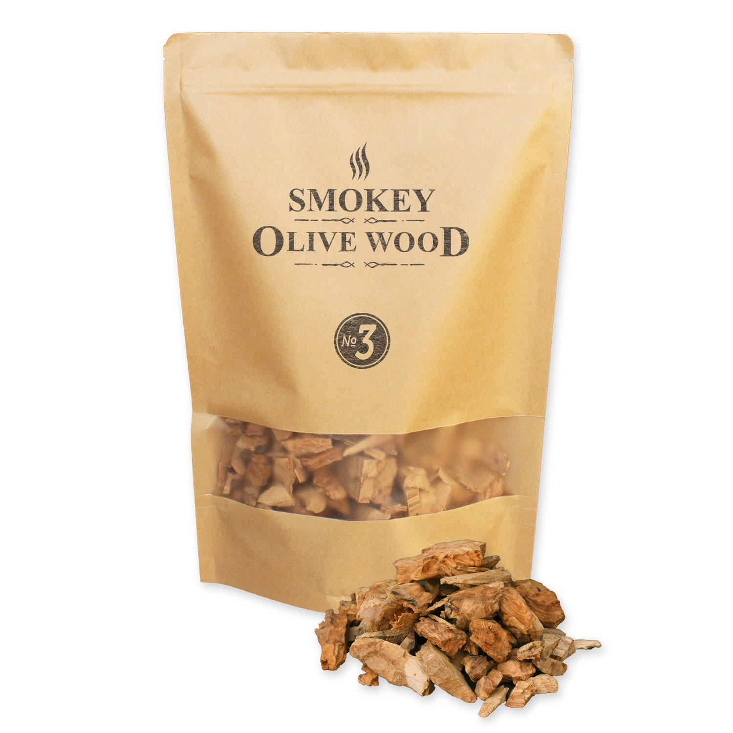 Smokey Olive Wood - Houtsnippers - 1,7L - Olijfhout -  Chips grote maat ø 2cm-3cm