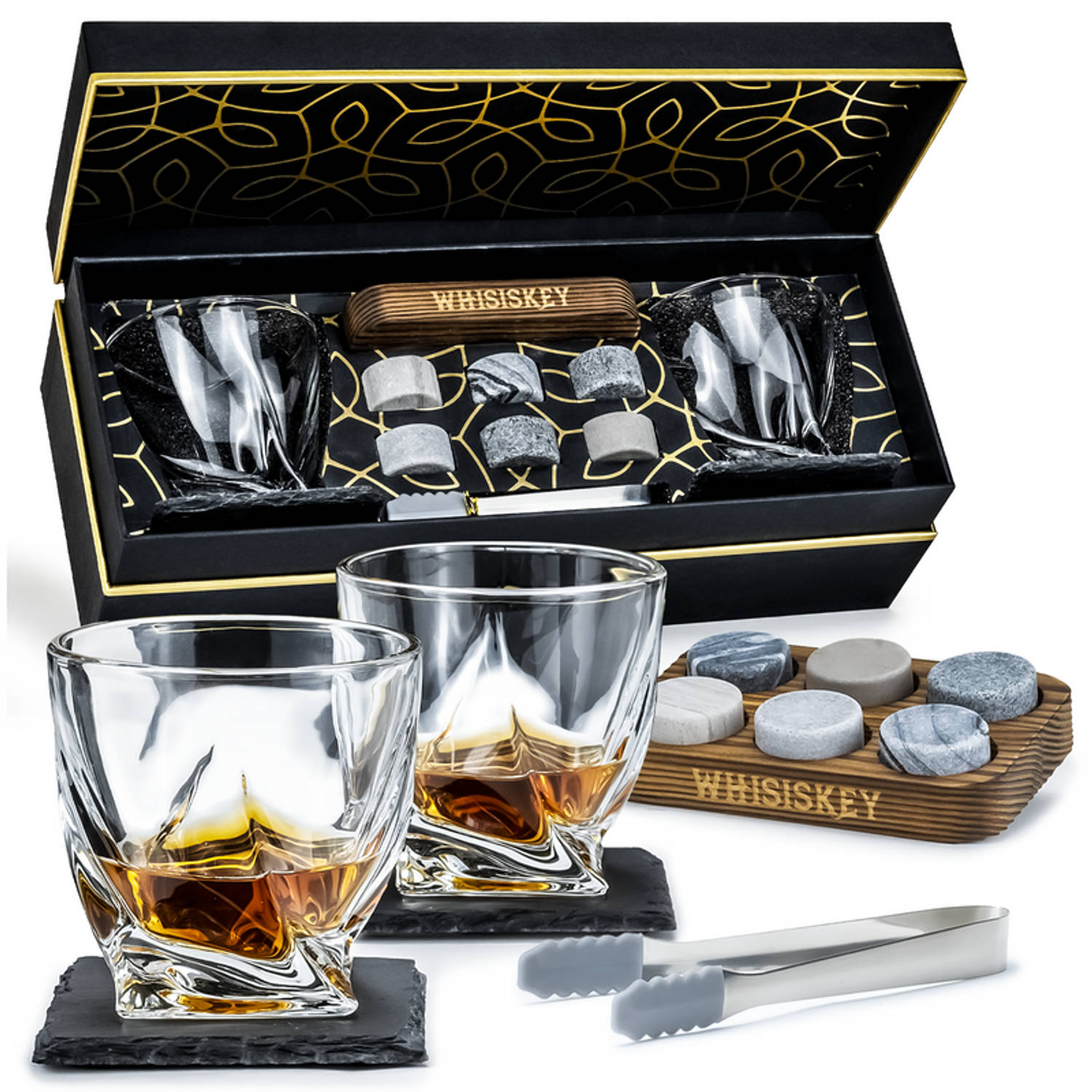 Whisiskey Luxe Whiskey Rocks Set - Whiskey Stones - 6 stuks - Herbruikbare IJsblokjes - Graniet Whiskey - IJsklontjes