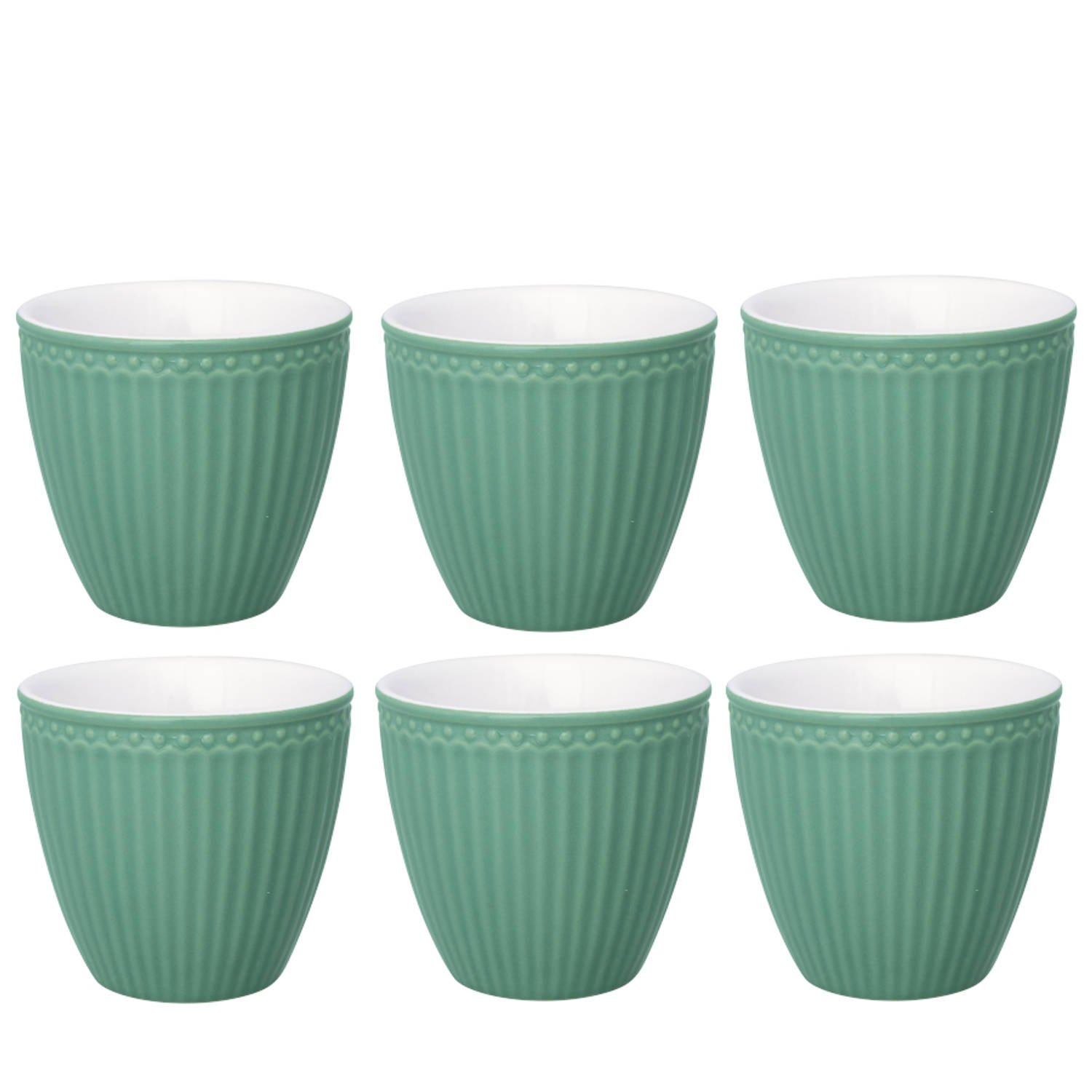 Set van 6x Stuks Beker (latte cup) GreenGate Alice dusty green 300 ml - Ø 10 cm