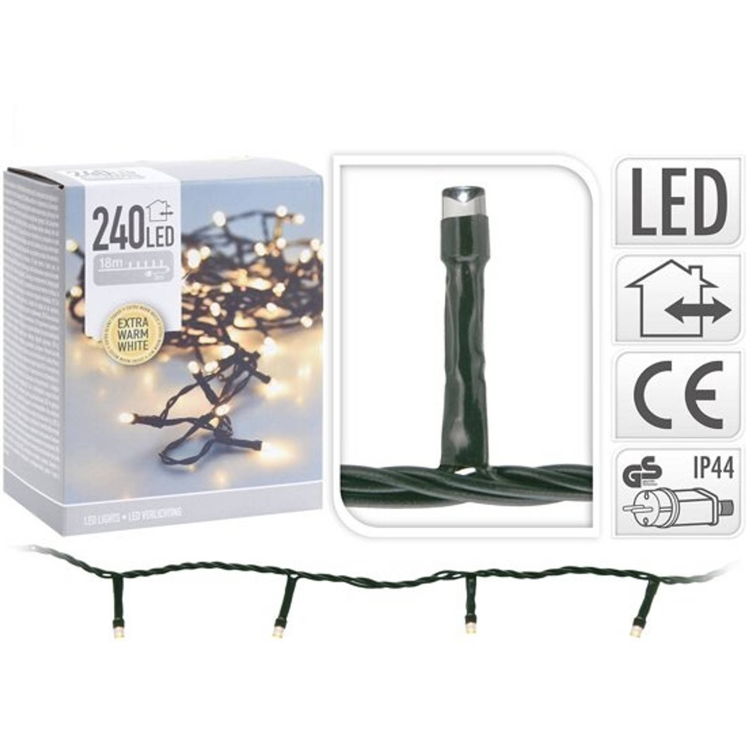 KerstXL LED verlichting - 18 meter - 240 LED lampjes - extra warm wit - voor binnen & buiten