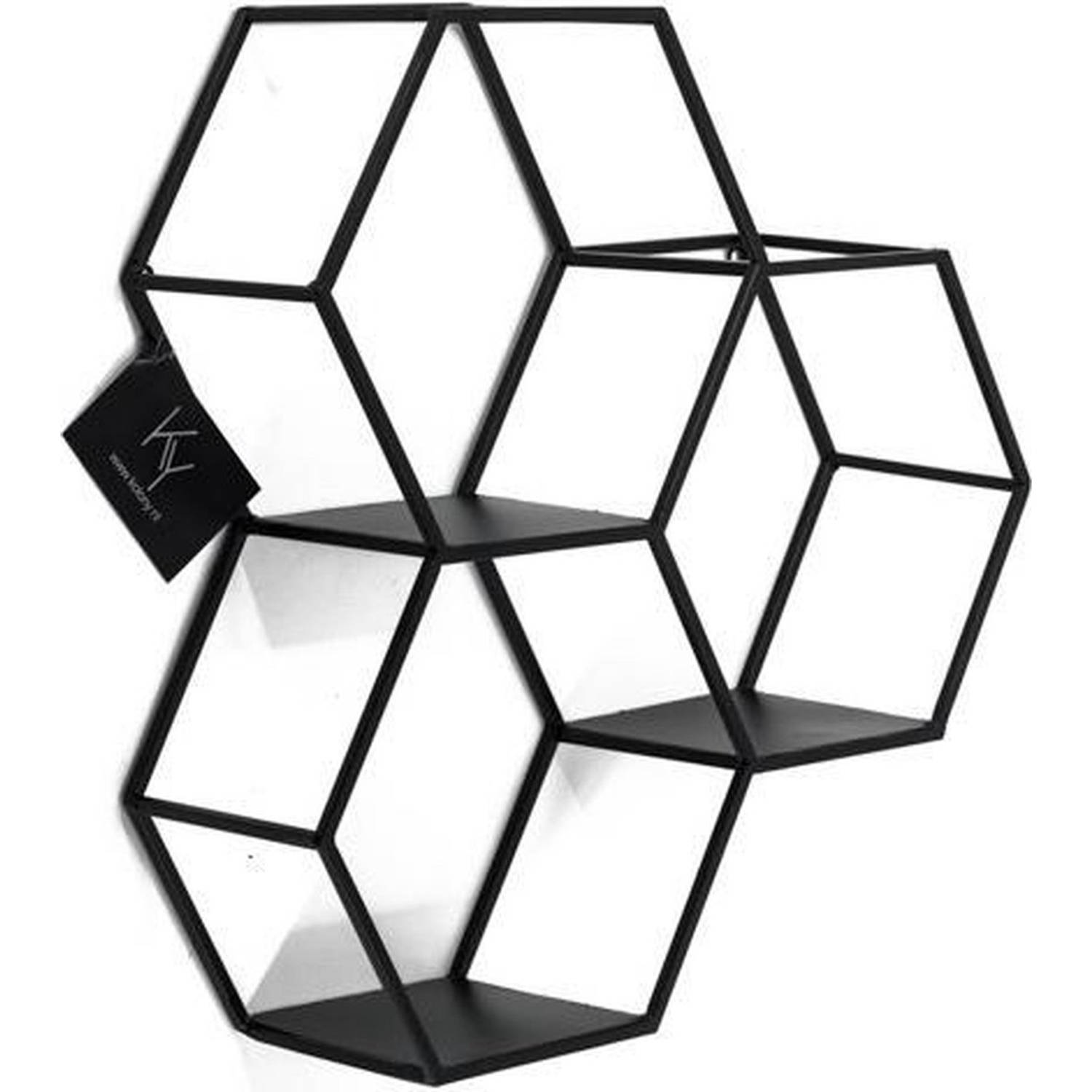Wandrek Hexagon Zwart metaal 46 x 13 x 45 cm