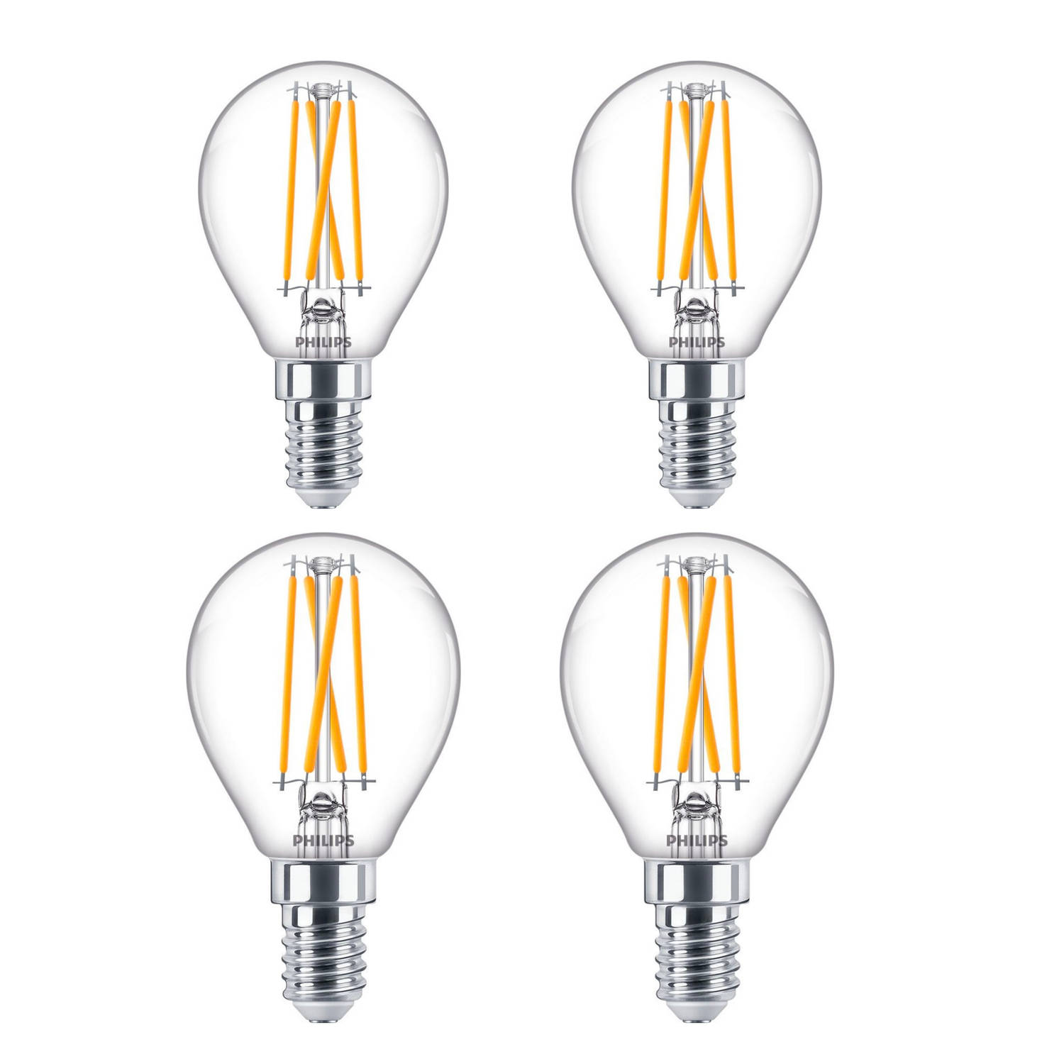 Philips WarmGlow LED lampen Kogel E14 - Dimbaar naar extra warm wit - 3.2W vervangt 25W - 4 Kogellampen