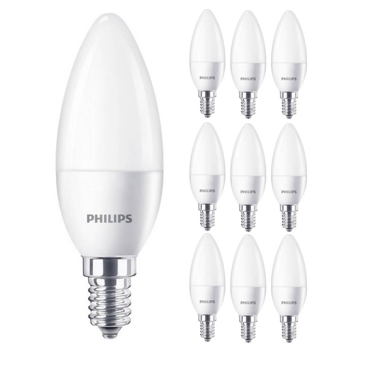 Philips Voordeelverpakking LED Kaarslampen E14 - Koud wit licht 4000K - 520 lm - 5.5W/40W - 10 stuks