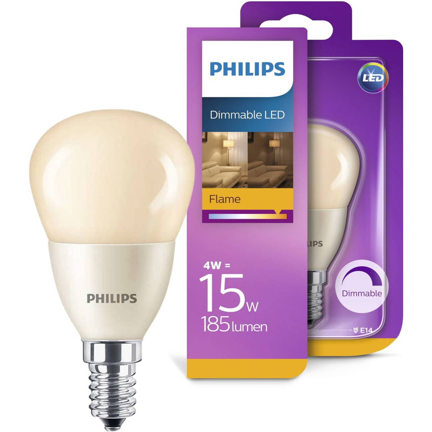 tevredenheid poeder dutje Philips LED Lamp Flame - E14 fitting - Dimbaar warm wit licht - Kogel P45 -  3 lampen | Blokker