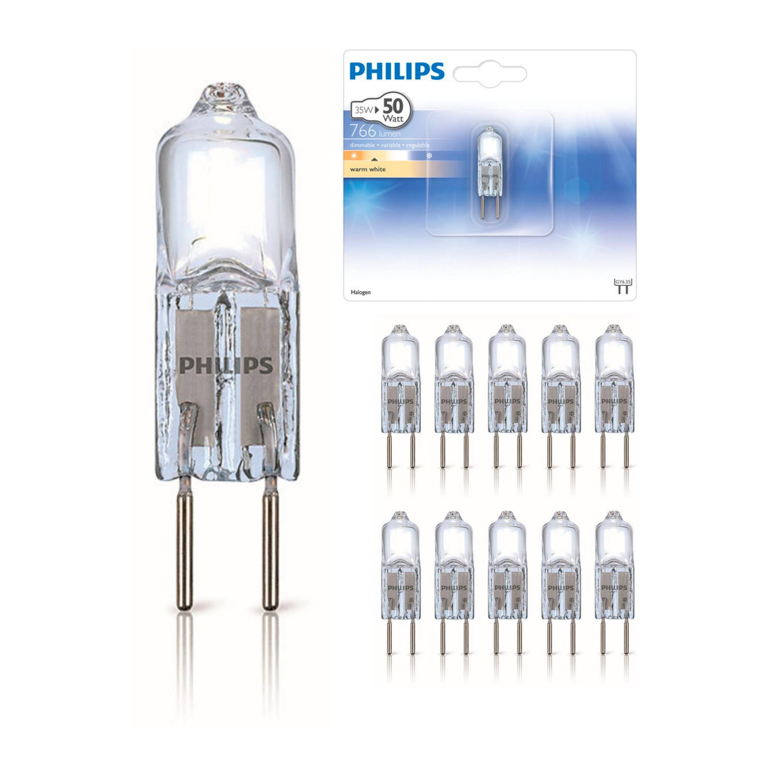 Philips Halogeen Lampen Capsule Gy6.35 - Dimbaar - Warm Wit - 35w/50w - 12v - 10 X Halogeenlamp Gy6.35