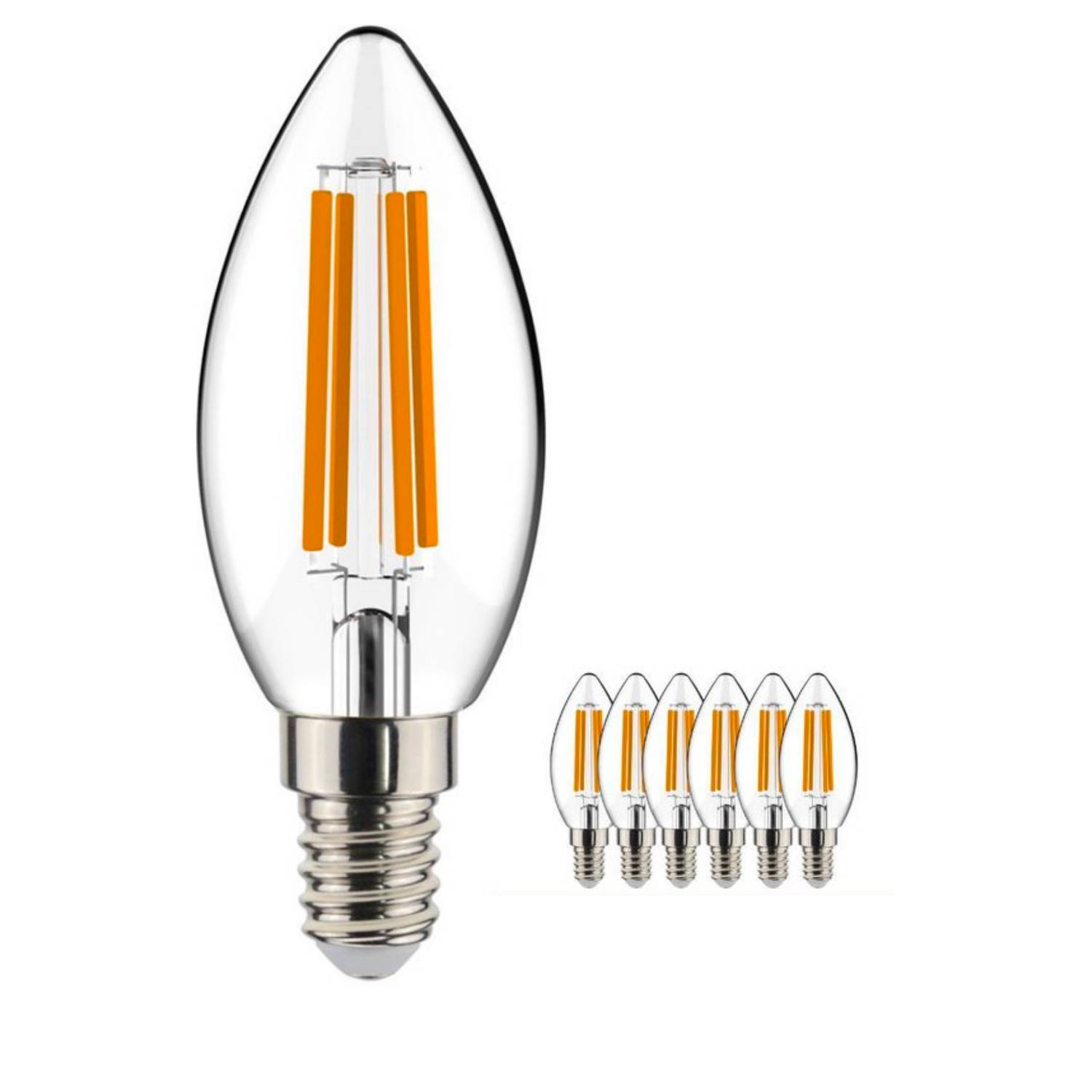 Proventa Krachtige LED Filament lamp met kleine E14 fitting - Voordeelverpakking - 6 x LED kaarslamp |