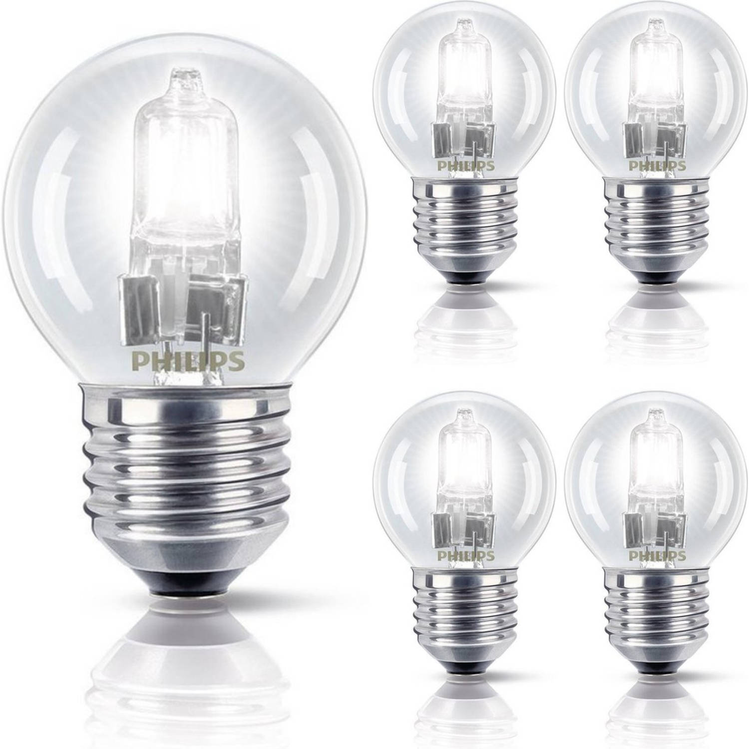 Philips Halogeenlamp E27 - Dimbaar - Warm Wit Licht - 18w/25w - 5 X Kogellamp