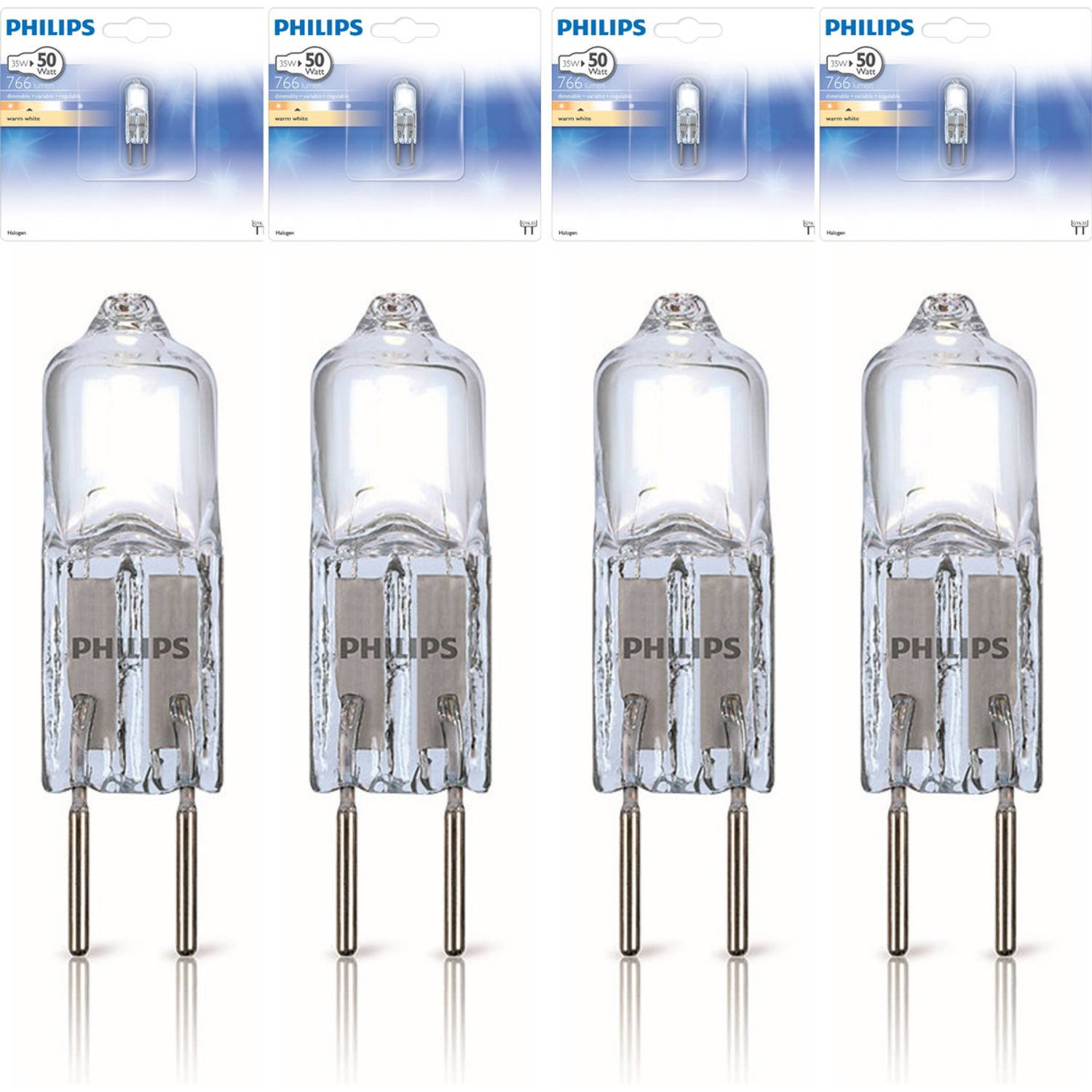 Philips Halogeen Lampen Capsule Gy6.35 - Dimbaar - Warm Wit - 35w/50w - 12v - 4 X Halogeenlamp Gy6.35