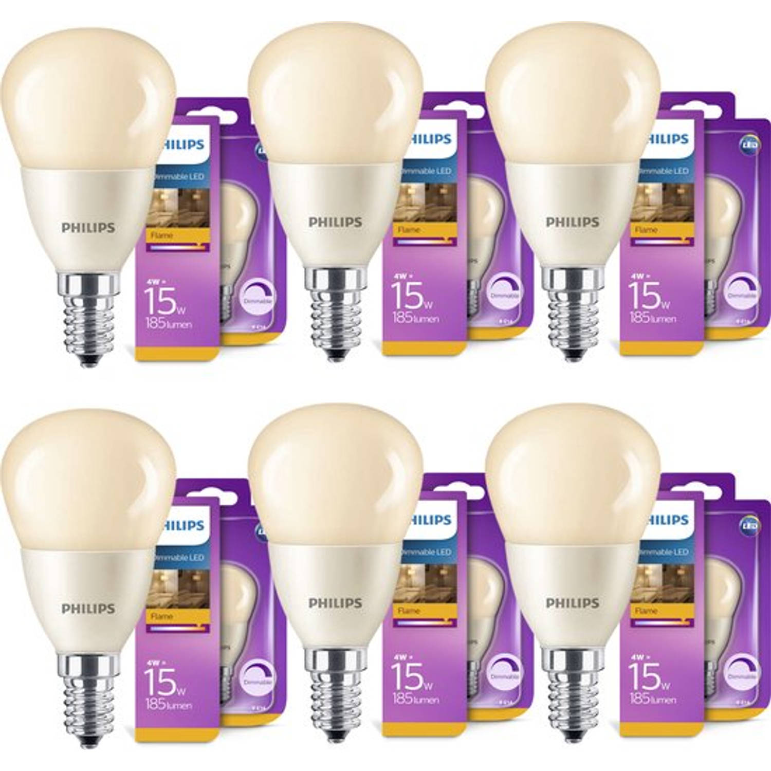 soort Gymnast Niet verwacht Philips LED Lamp Flame - E14 fitting - Dimbaar warm wit licht - Kogel P45 -  6 lampen | Blokker