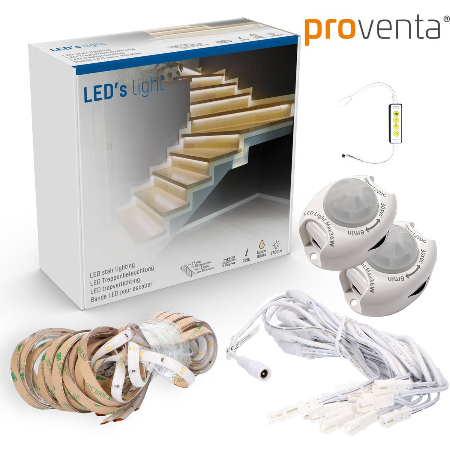 Terugspoelen Onderscheiden informatie Proventa LED Trapverlichting set met bewegingssensor - 15 x LED strip 80 cm  - Warm wit licht | Blokker