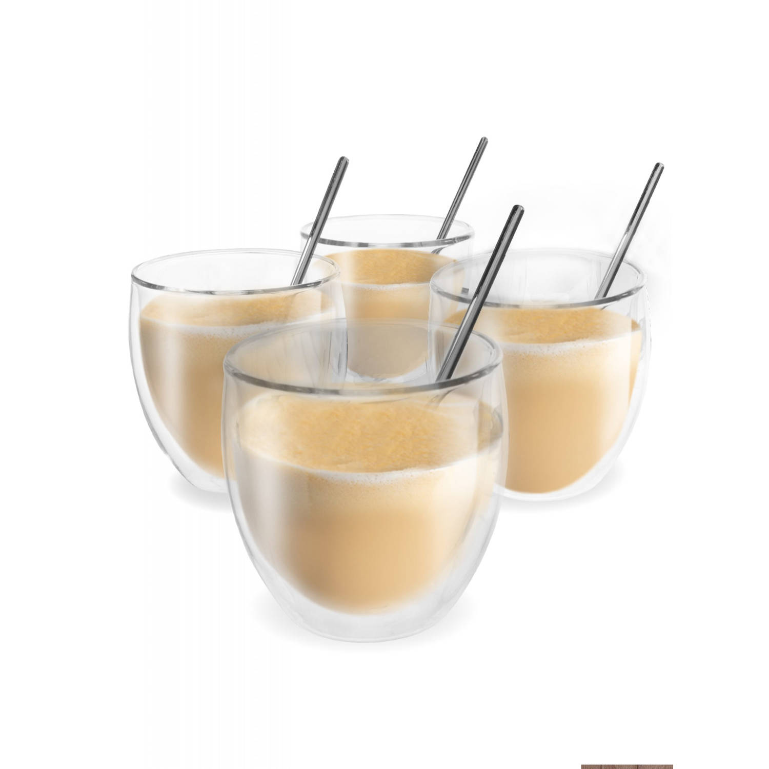 Vaja® Theeglazen dubbelwandig - Koffieglazen Set – 250 ml - 4 stuks - Cappuccino Glazen – Theeglas Dubbelwandig - Incl. Lepeltjes