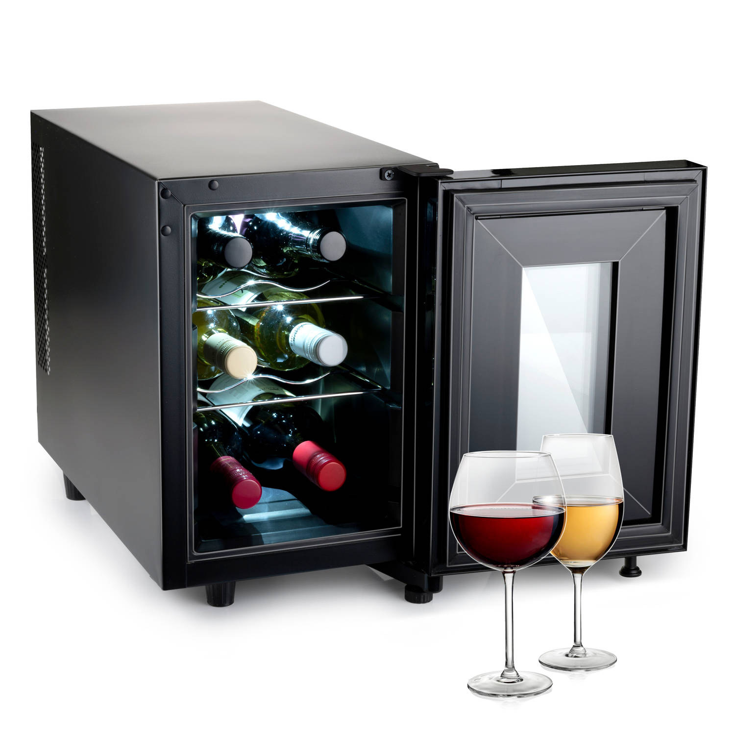 Alpina Wijnkoelkast 230v 6 Flessen Instelbare Temperatuur 11°c Tot 18°c Digitale Display Zwart