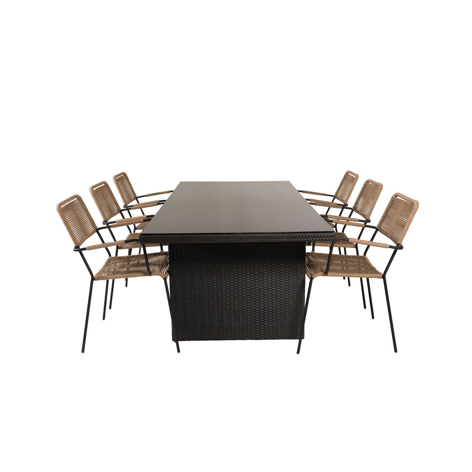 Padova tuinmeubelset tafel 100x200cm en 6 stoel armleuningL Lindos zwart.