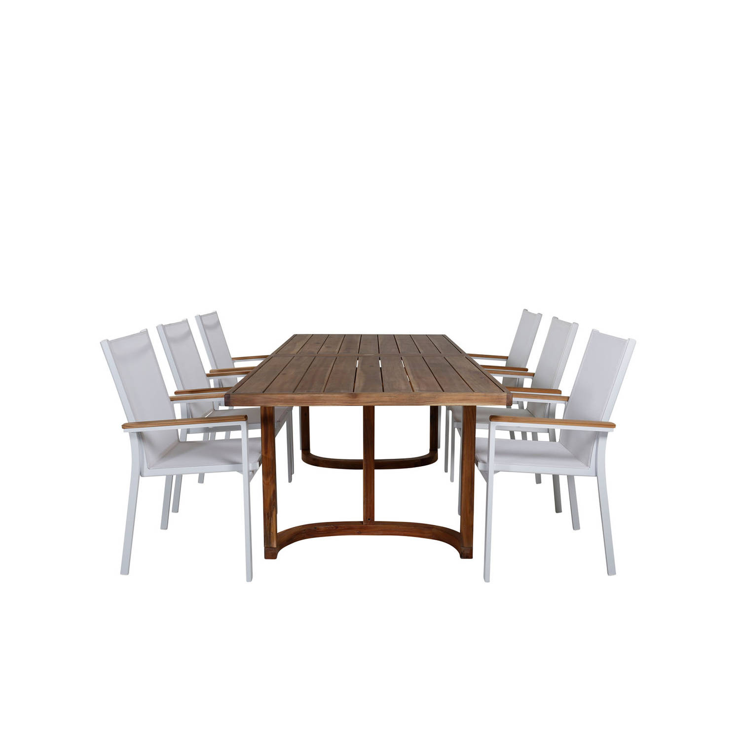 Erica tuinmeubelset tafel 100x214cm en 6 stoel Texas wit, naturel.