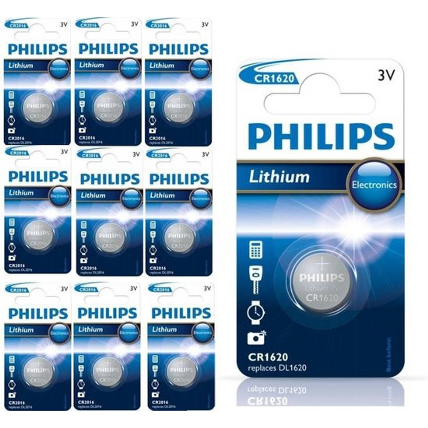 10 Stuks - Philips CR1620 3v lithium knoopcelbatterij