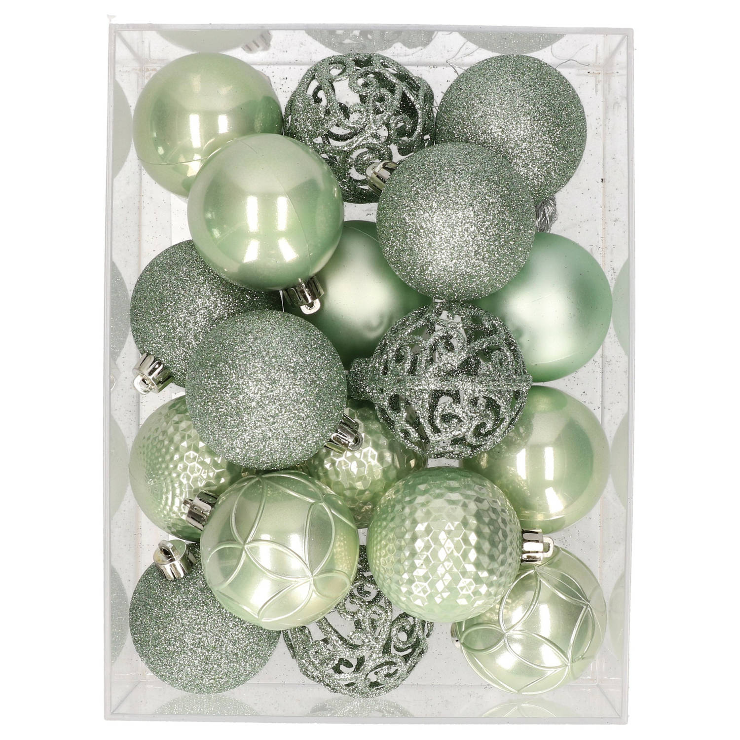 Geometrie West wonder 37x stuks kunststof kerstballen eucalyptus groen 6 cm - Kerstbal | Blokker