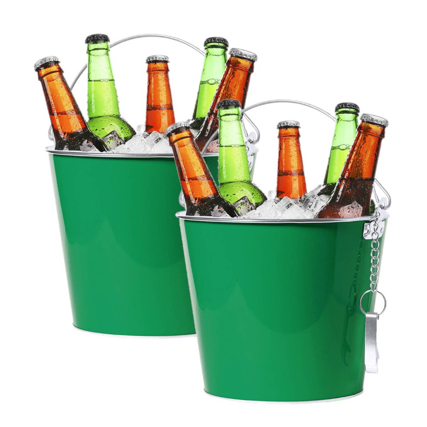 2x stuks ijsemmers/bierkoelers metaal groen - 6L - Drankemmers - Drankkoelers - Wijnkoelers