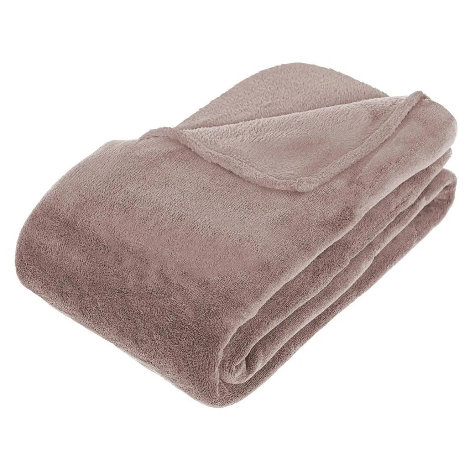 Grote Fleece deken/fleeceplaid taupe 180 cm polyester - Plaids |
