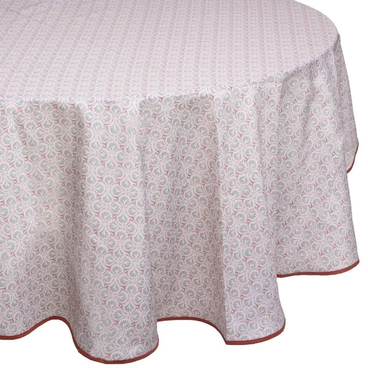 Tafelkleed van polyester rond diameter 180 cm - waaier print rood wit - Eettafel tafellakens