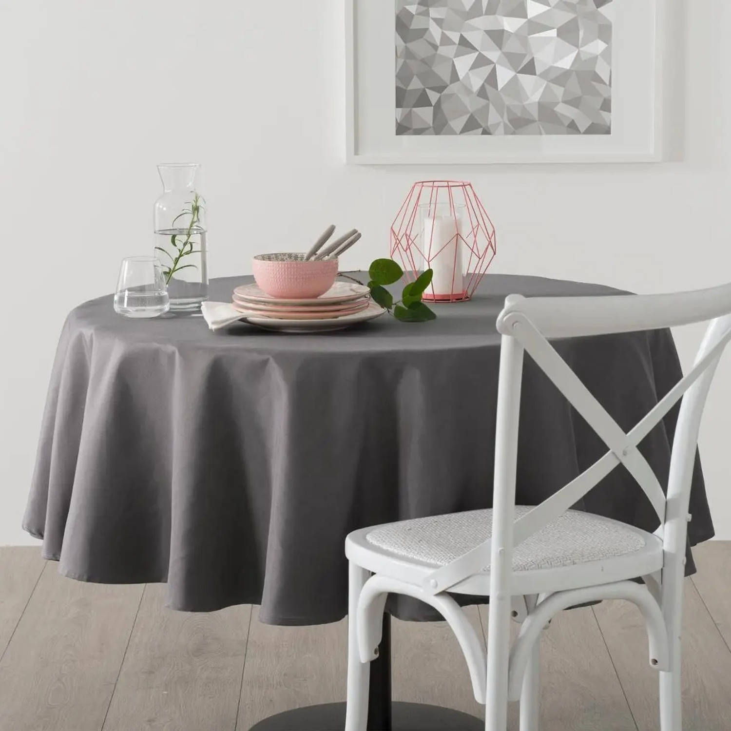 verjaardag Keizer lettergreep Tafelkleed rond 180 cm grijs polyester - Tafellakens | Blokker