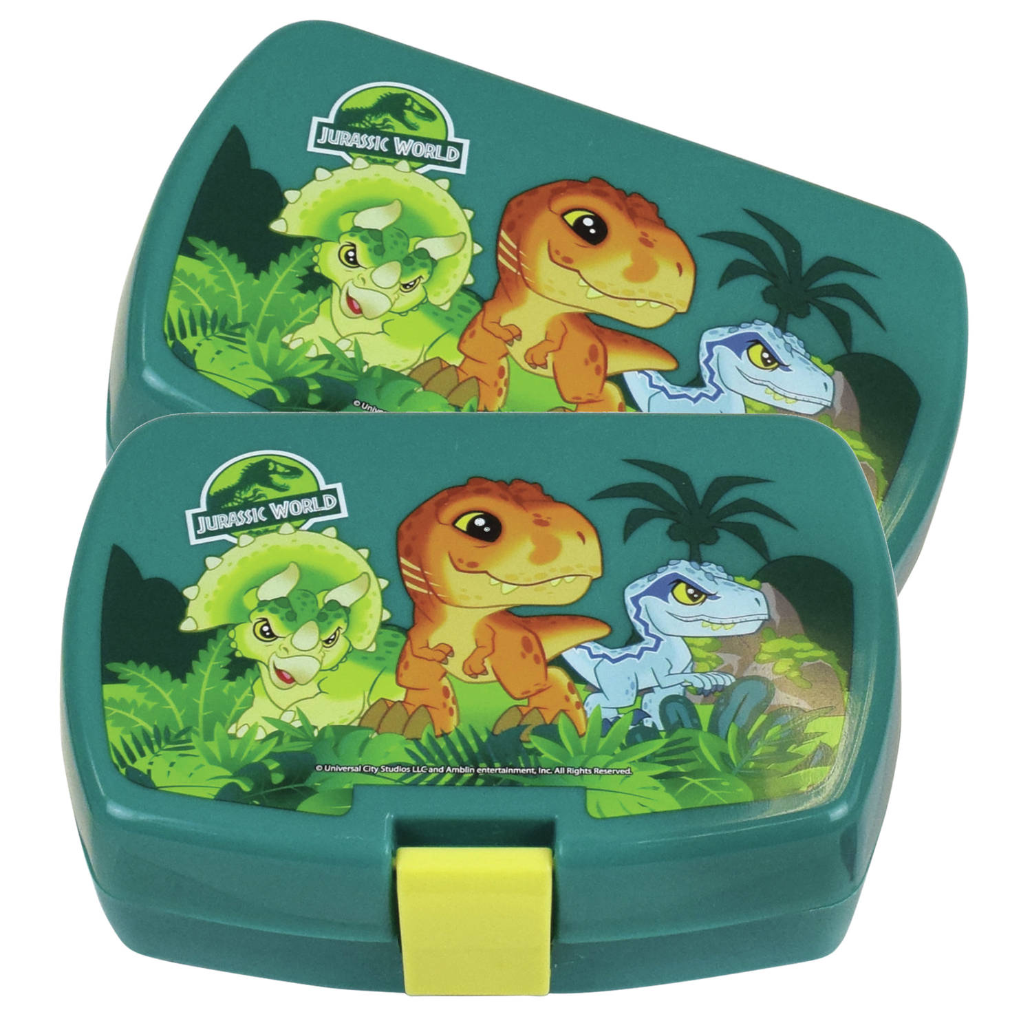 2x Stuks Kunststof Broodtrommels-lunchboxen Jurassic Park Dinosaurus 16 X 11 Cm Lunchboxen