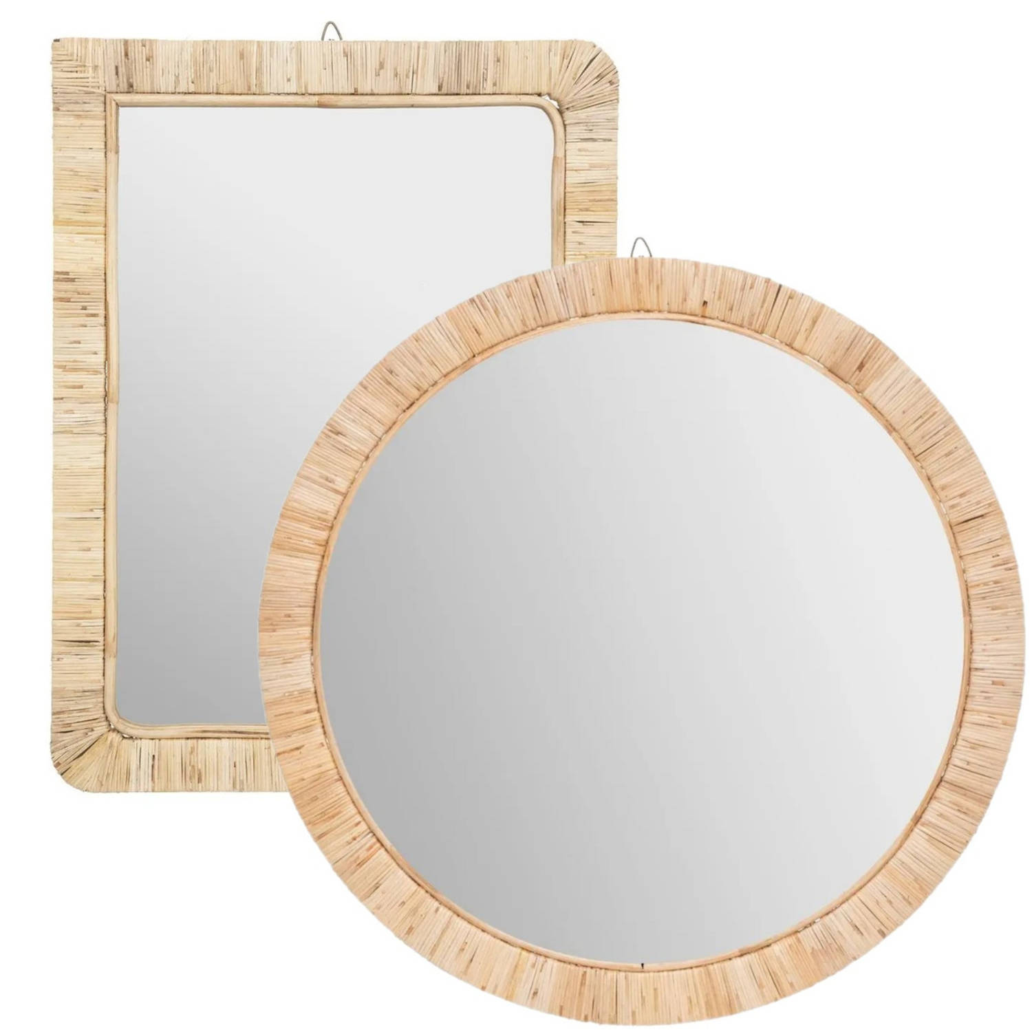 Set van 2x spiegels/wandspiegels rotan beige - |