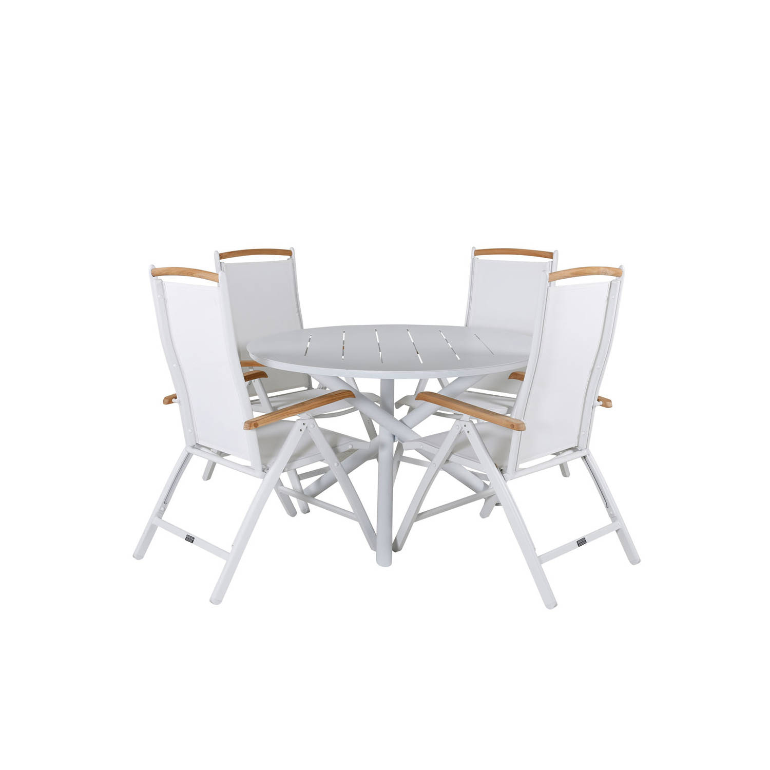 Alma tuinmeubelset tafel Ø120cm en 4 stoel Panama naturel, wit.