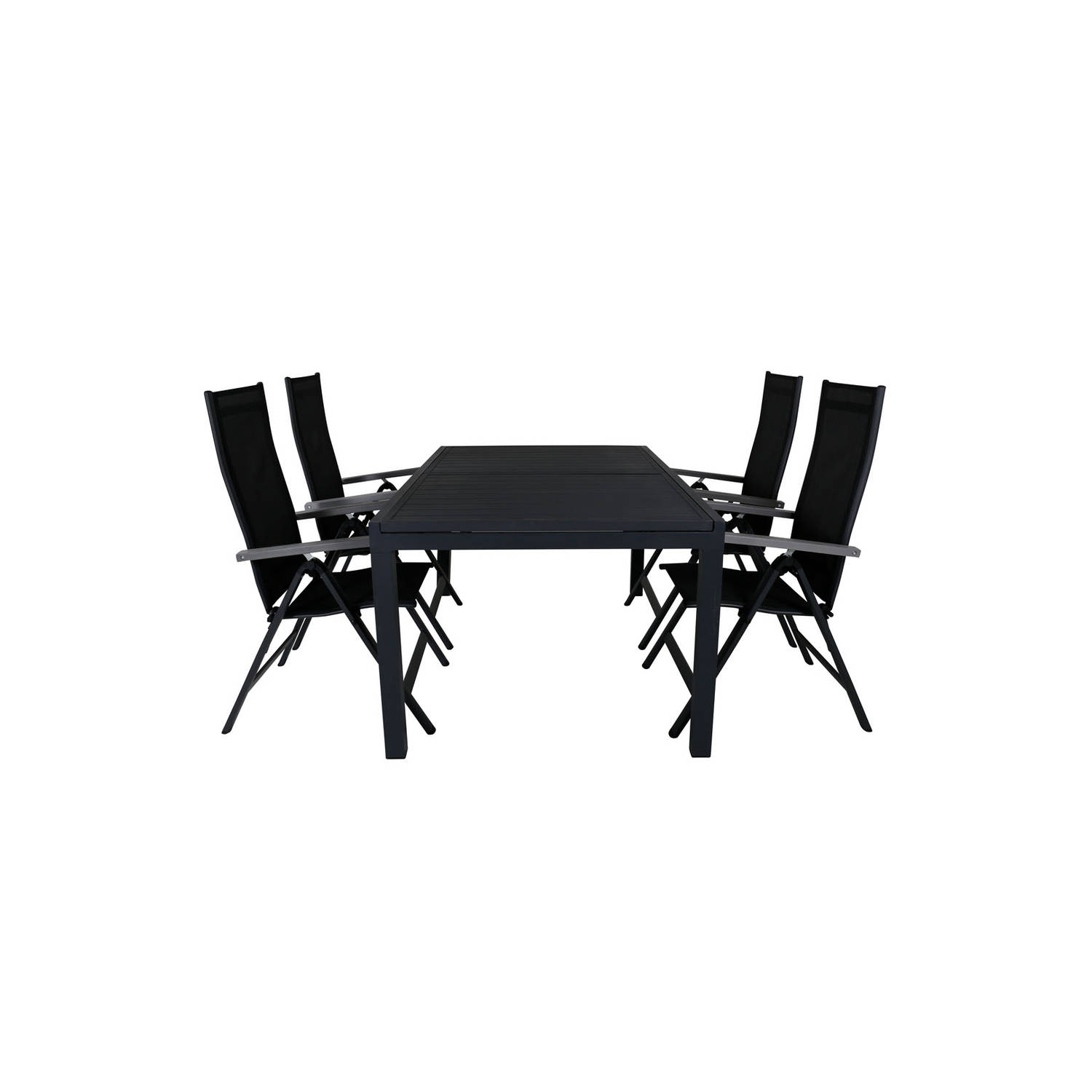 Marbella tuinmeubelset tafel 100x160/240cm en 4 stoel Albany zwart.