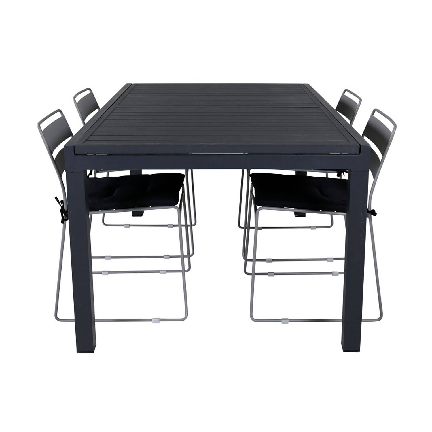 Marbella tuinmeubelset tafel 100x160/240cm en 4 stoel Lina grijs, zwart.