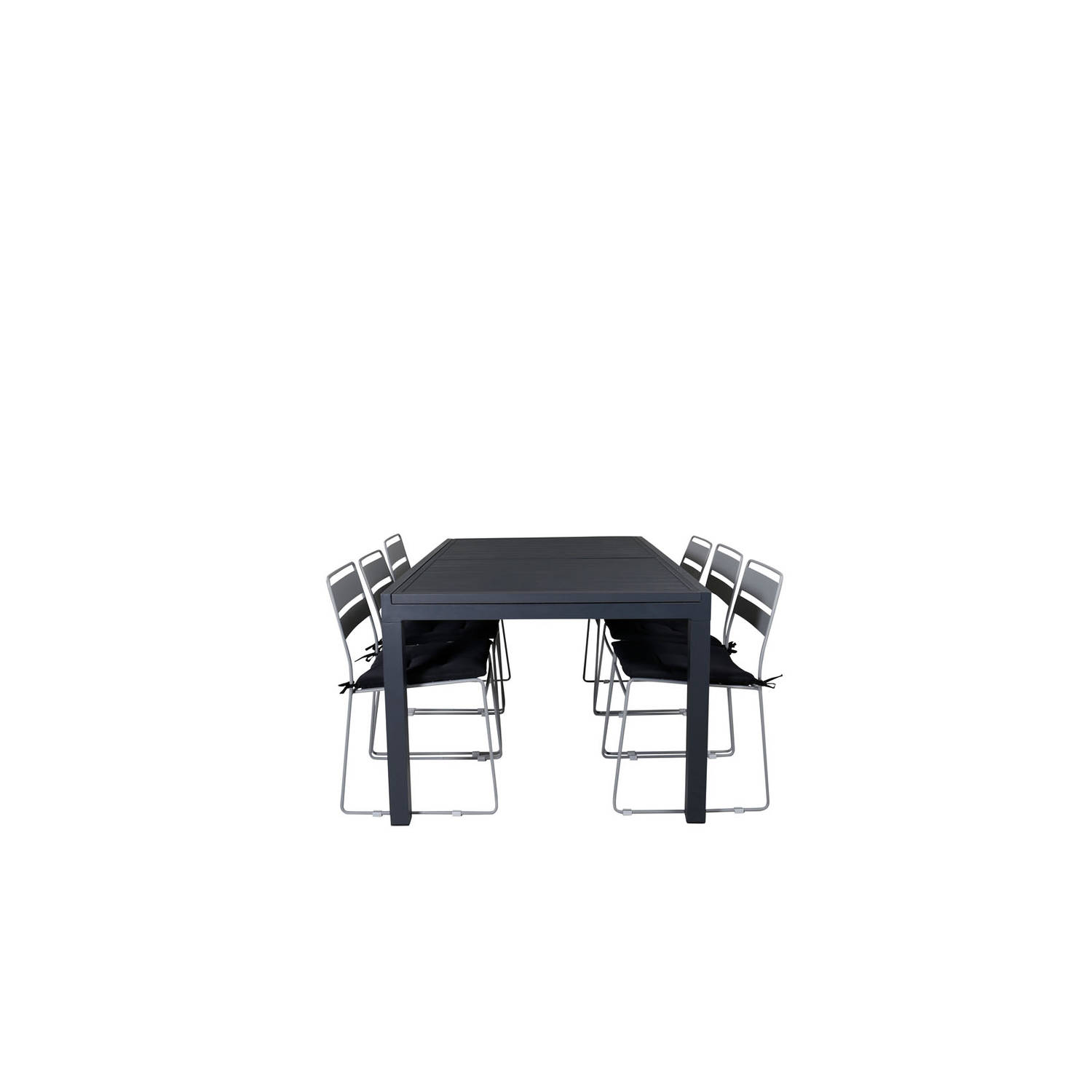 Marbella tuinmeubelset tafel 100x160/240cm en 6 stoel Lina grijs, zwart.