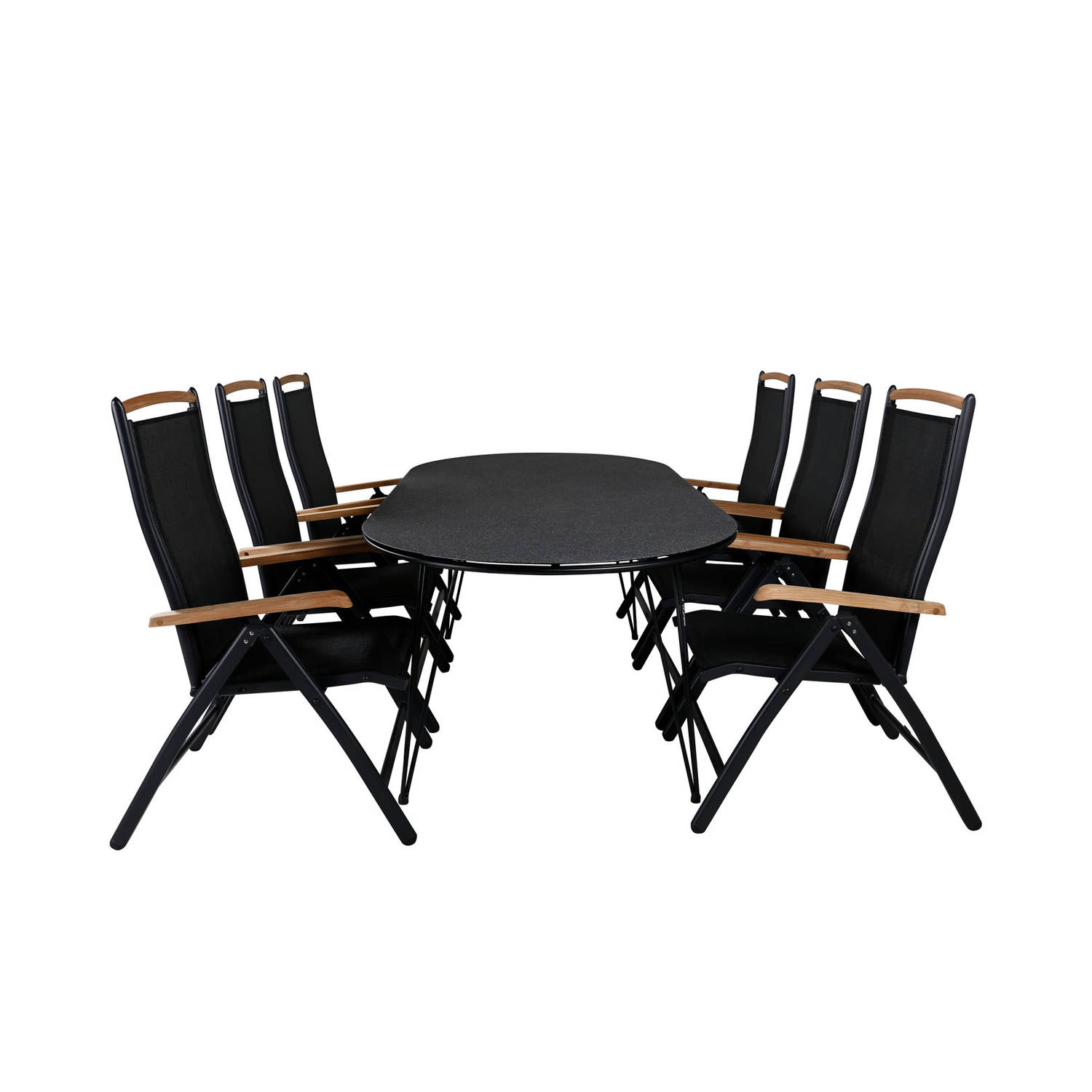 Viga tuinmeubelset tafel 100x200cm en 6 stoel 5pos Panama zwart.