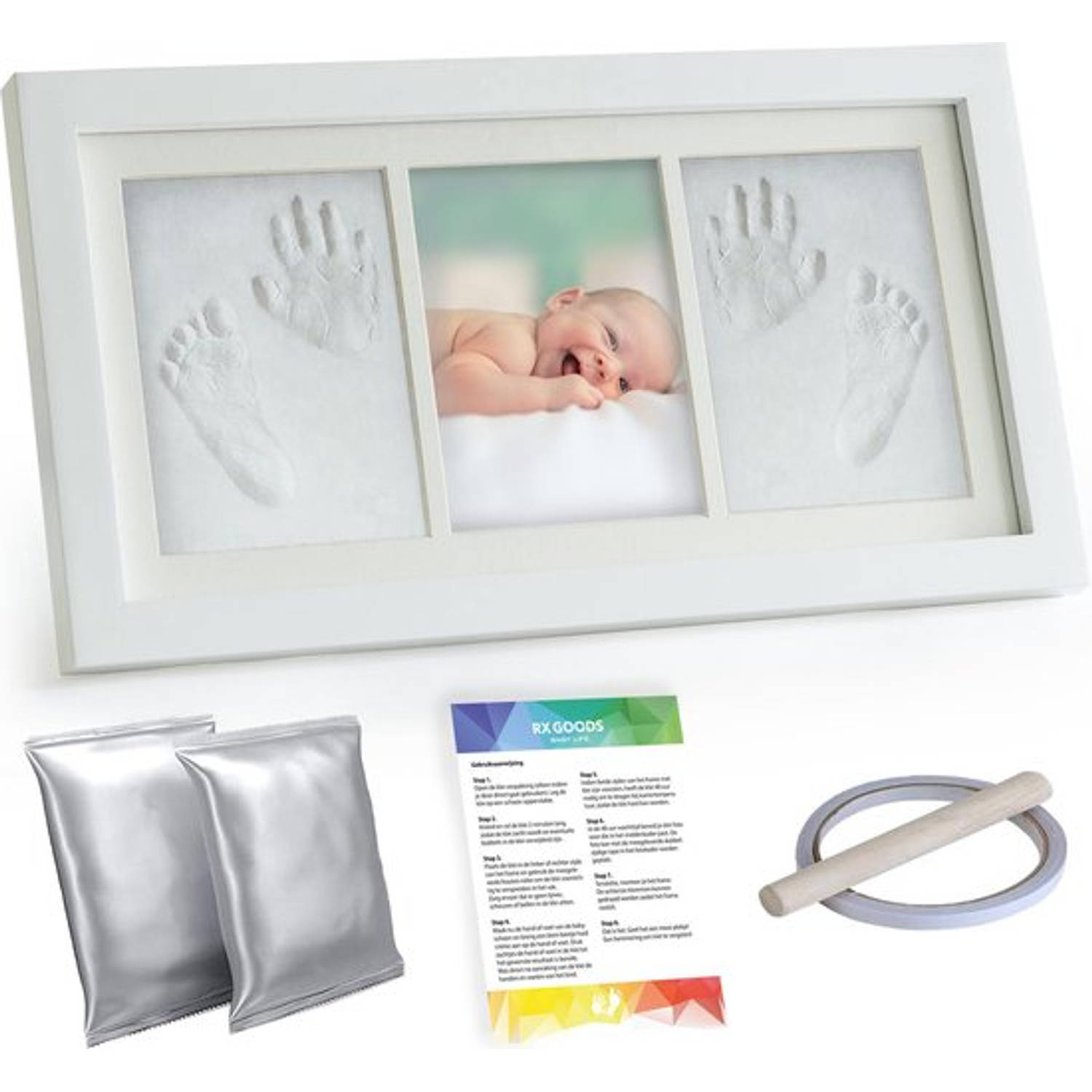 Rx Goods Baby Fotolijst Met Klei Voetafdruk & Handafdruk - Kraamcadeau Babyshower - Geen Gips, Inkt