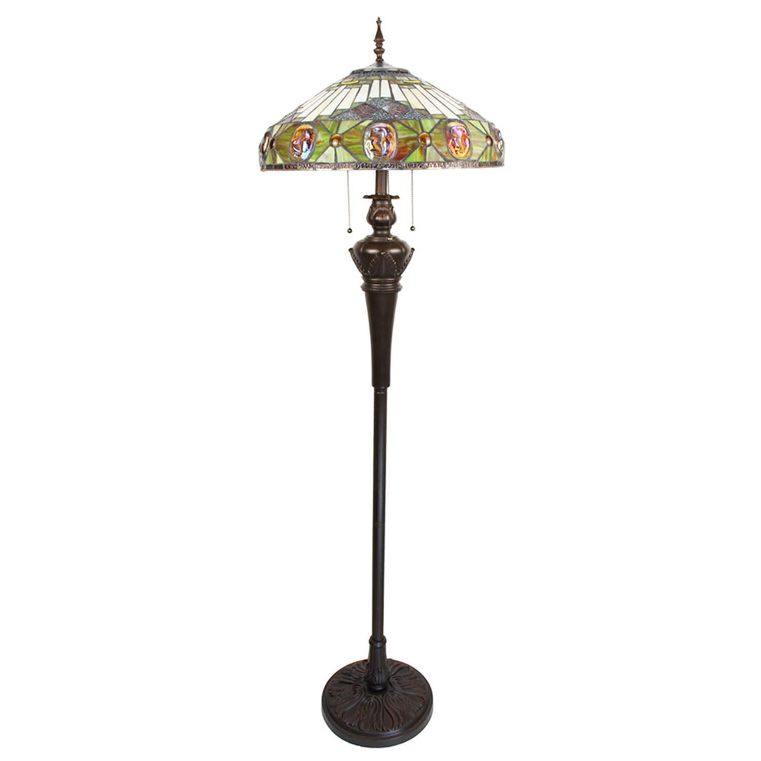 Lumilamp Tiffany Vloerlamp 166 Cm Beige Geel Glas Kunststof Rond Staande Lamp Staanlamp Glas In Lood