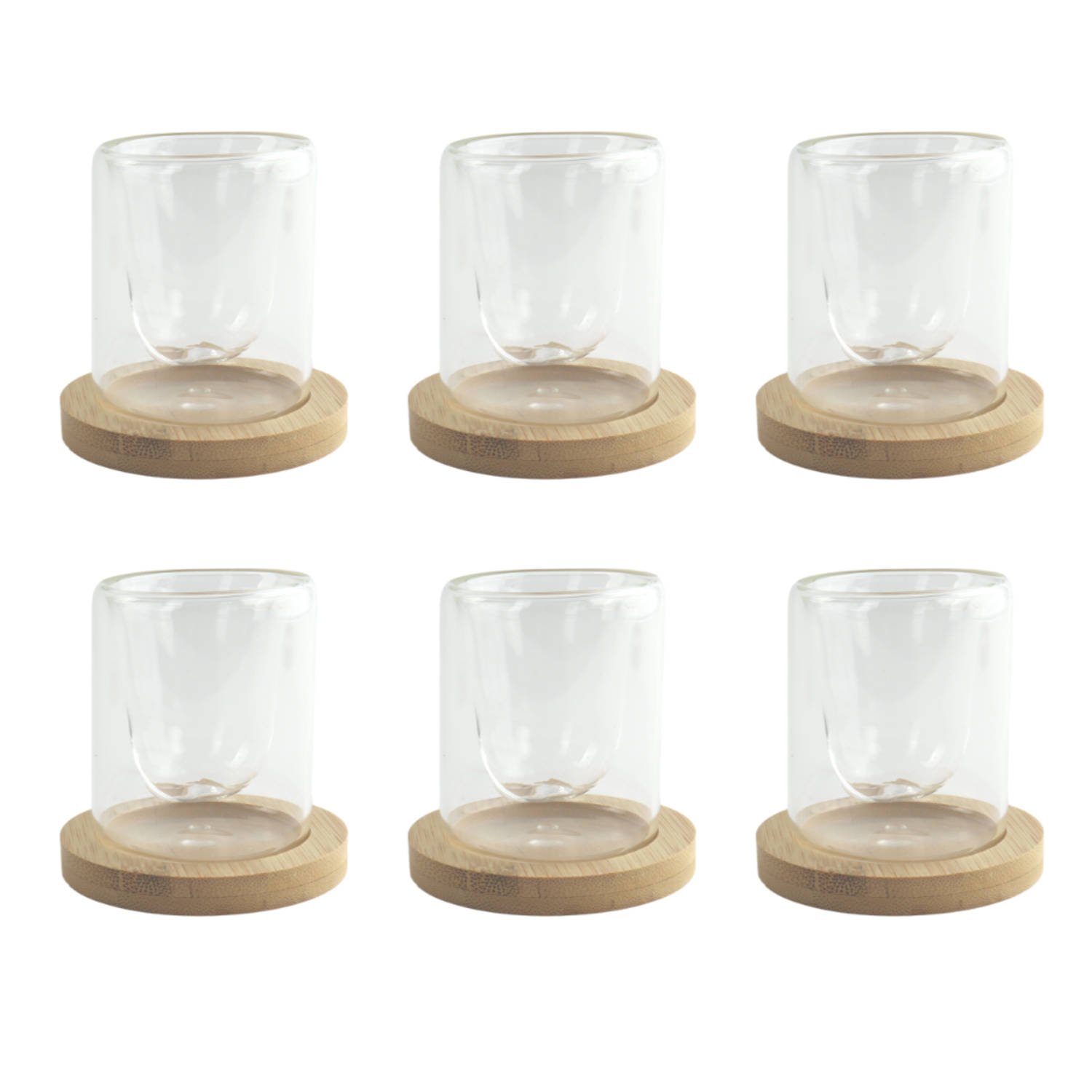 kleinhandel Vrijstelling Van streek OTIX Espresso Kopjes - Dubbelwandig - Set van 6 - met Bamboe Onderzetter -  Glazen - Koffiekopjes | Blokker