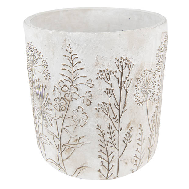 HAES DECO - Bloempot Ø 20x21 cm Beige Steen Rond Plantenpot Decoratie Pot