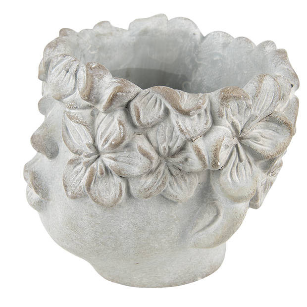 Clayre & Eef Bloempot Hoofd 12x10 cm Grijs Steen Grijs