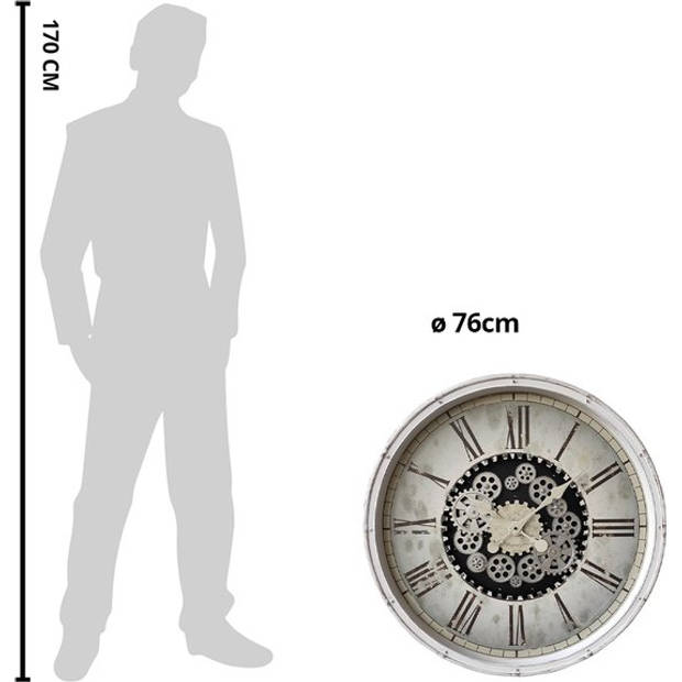 Clayre & Eef Wandklok Ø 76 cm Wit Kunststof Rond Muurklok Wit Muurklok