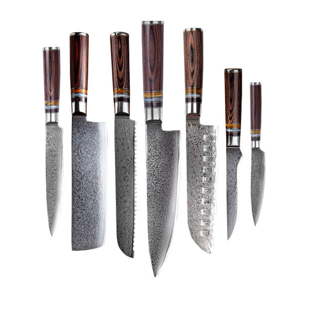 Shinrai Japan Micarta Jewels 7-delige Damascus Messenset