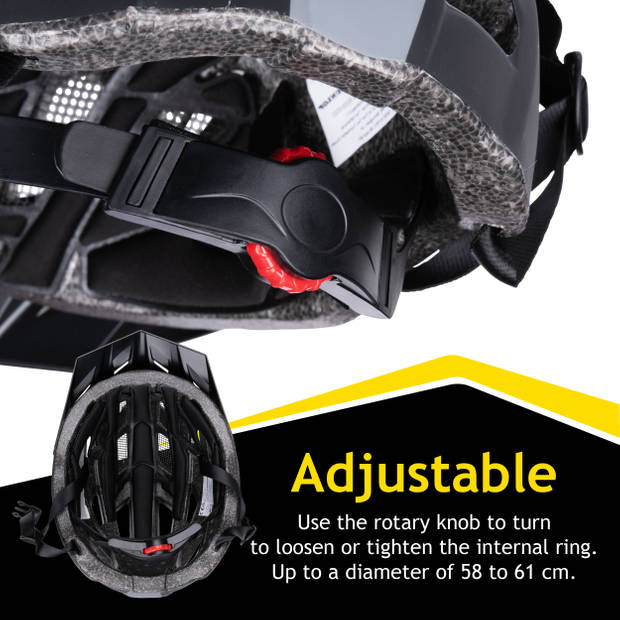 Dunlop Fietshelm - Verstelbaar van 58 tot 61 CM - Maat L - met LED-Verlichting - 3 Lichtmodus - Zwart