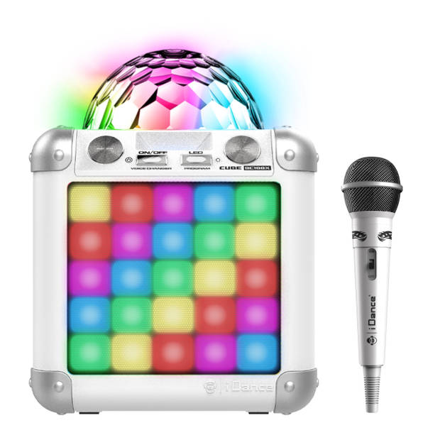 iDance BC100X Karaoke Set - Party Speaker met Bluetooth en Discolicht - Inclusief Karaoke Microfoon - Wit