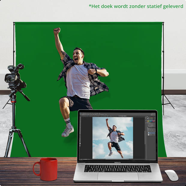 PIXETOOL Green Screen Doek 300 x 300cm - Achtergronddoek - Fotostudio - Fotodoek - Green Screen Studio - 2x Klemmen